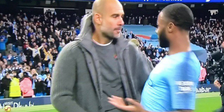 Pep Guardiola appeared to give Raheem Sterling a dressing down at full time despite derby win