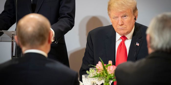 PARIS, FRANCE - NOVEMBER 11: In this handout photo provided by the German Government Press Office (BPA), US President Donald Trump sits opposite Russian President Vladimir Putin during lunch at the Elysee Palace during the occasion of the commemoration ceremony of the 100th anniversary since the end of The First World War on November 11, 2018 in Paris, France. Heads of State from around the world gather in Paris to commemorate the end of the First World War (WWI). The armistice ending the First World War between the Allies and Germany was signed at Compiègne, France on eleventh hour of the eleventh day of the eleventh month - 11am on the 11th November 1918. (Photo by Guido Bergmann/Bundesregierung via Getty Images) French Army