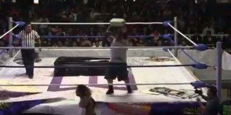 Mexican wrestler nearly kills opponent with concrete slab