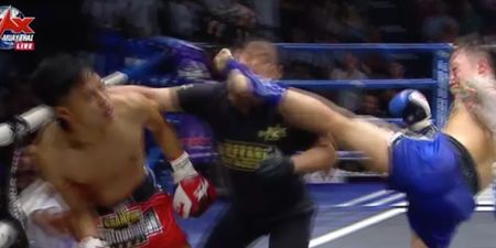 WATCH: Muay Thai fighter stops referee and opponent with same fight-ending flurry