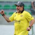 Diego Maradona busts a move with his players after reaching Mexican cup final