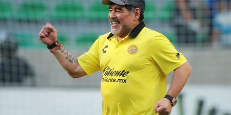 Diego Maradona busts a move with his players after reaching Mexican cup final
