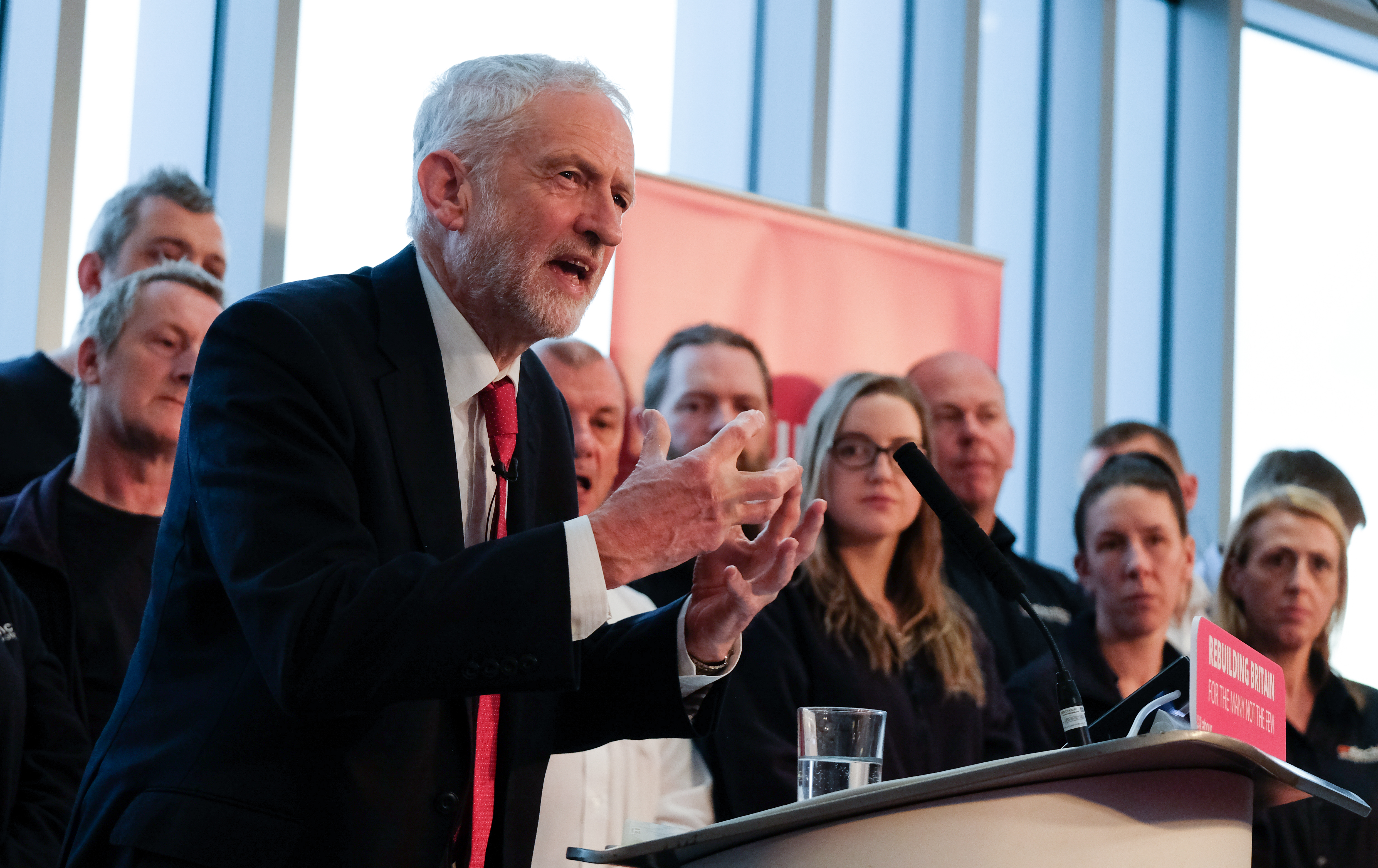 WAKEFIELD, ENGLAND - JANUARY 10: Labour leader Jeremy Corbyn delivers a speech to members of the media where he outlined Labour's approach to Brexit at the OE Electrics manufacturing factory on January 10, 2019 in Wakefield, England. The speech and q&amp;a session came ahead of the Meaningful Vote on Theresa May’s Brexit deal that is scheduled to take place next Tuesday. (Photo by Ian Forsyth/Getty Images)