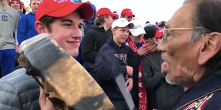 MAGA teenager claims he was defusing the situation after video mocking Native American