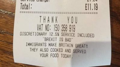 Restaurant owner refuses to remove anti-Brexit message from receipts