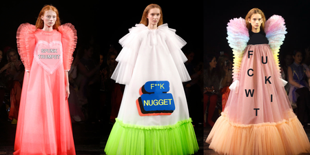 Viktor & Rolf’s meme-inspired dresses are significantly improved with British insults