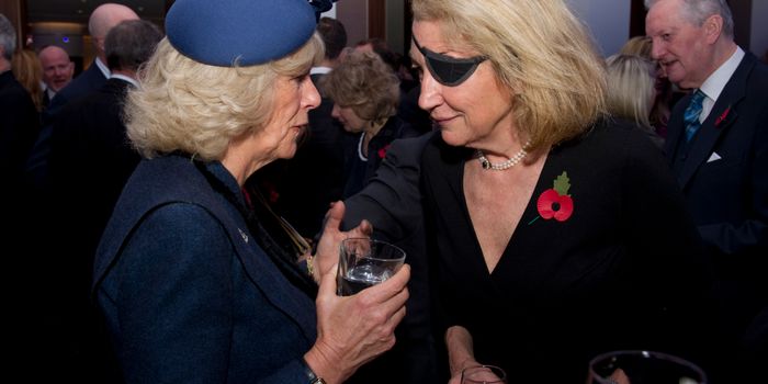 LONDON - NOVEMBER 10: Camilla, Duchess of Cornwall (L), speaks with Marie Colvin of The Sunday Times (R) during a service at St. Bride's Church November 10, 2010 in London, England. The service commemorated journalists, cameramen and support staff who have fallen in the war zones and conflicts of the past decade. (Photo by Arthur Edwards - WPA Pool/Getty Images)