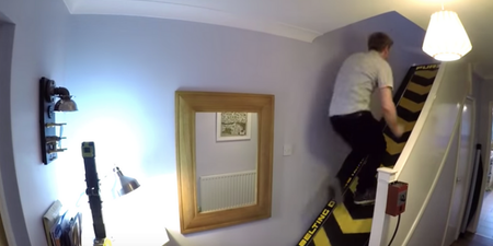 Inventor builds a giant treadmill on the stairs of his home