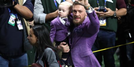 Conor McGregor and son wear matching purple suits for Super Bowl LIII