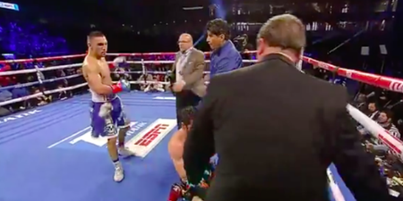 Brooklyn boxer’s disrespectful celebration did not go down well with opponent’s corner