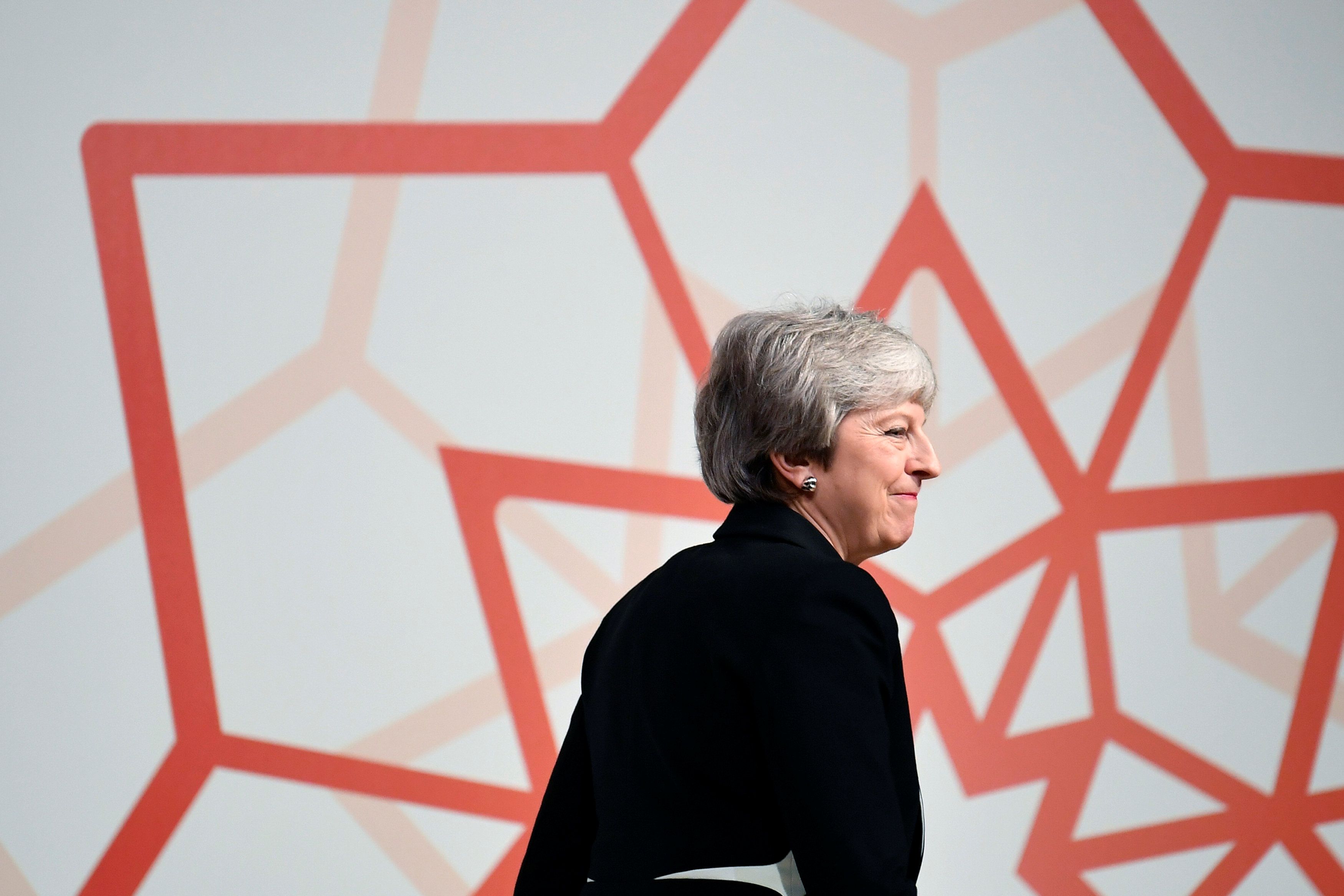 LONDON, ENGLAND - FEBRUARY 28: Britain's Prime Minister Theresa May speaks at the Jordan Growth and Opportunity Conference on February 28, 2019 in London, England. (Photo by Toby Melville WPA Pool/Getty Images)
