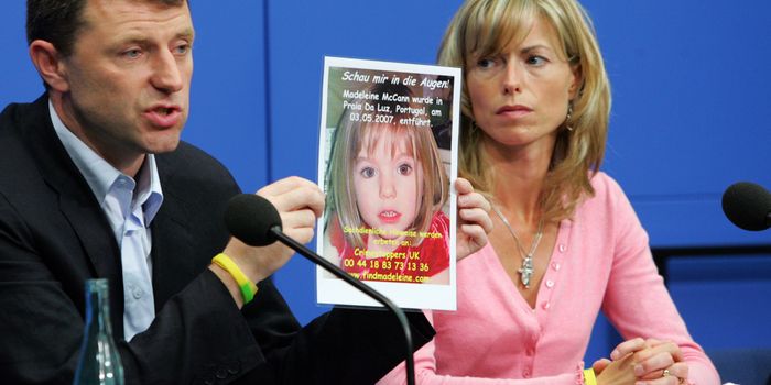 BERLIN - JUNE 06: Kate and Gerry McCann, the parents of the missing 4-year-old British girl Madeleine McCann, display a poster of their missing daughter during a press conference on June 6, 2007 in Berlin, Germany. Kate and her husband Gerry are in Berlin to spread the word in the search for their missing duaghter Madeleine who disappeared from their holiday apartment in Praia da Luz, Portugal on May 3, 2007. (Photo by Miguel Villagran/Getty Images)