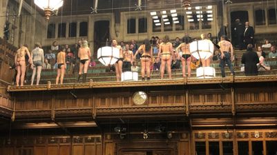 Brexit debate interrupted as protestors get naked in the House of Commons