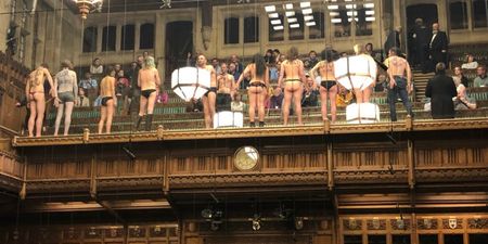 Brexit debate interrupted as protestors get naked in the House of Commons