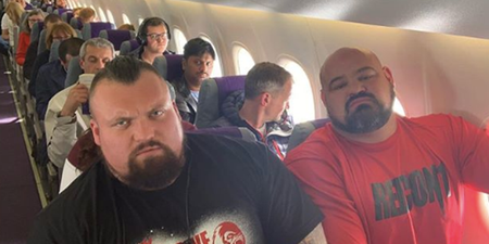 Eddie Hall and Brian Shaw forced to sit next to each other on budget flight