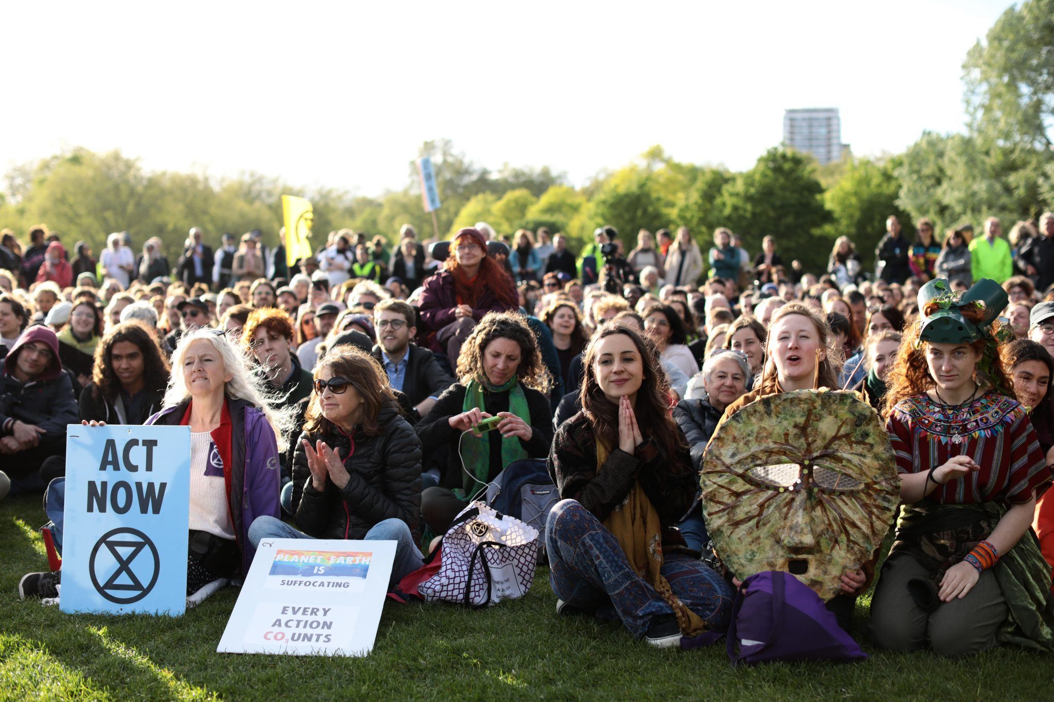 Extinction Rebellion campaigners attend a closing ceremony in Hyde Park to mark the voluntary end of the London protests on April 25, 2019 in London, England. The protest group announced that the demonstrations will come to an end after eleven days of roadblocks, sit-ins and the halting of sections of the public transport system, in a bid to highlight environmental concerns. (Photo by Dan Kitwood/Getty Images)