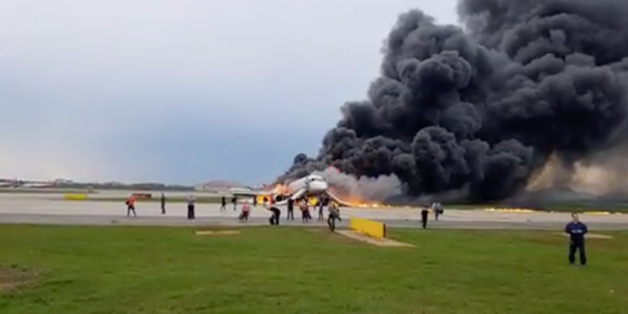 Aerflot plane burns on the runway of Moscow airport after crash
