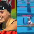 Olympic champion swims length of pool with glass of chocolate milk on her head