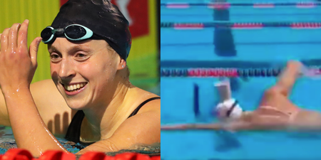 Olympic champion swims length of pool with glass of chocolate milk on her head