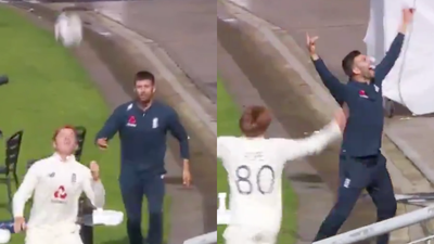 England cricket team pull off incredible series of headers from balcony to bin during rain break