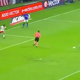 Mexican referee accidentally blocks goal-bound shot