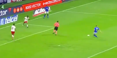 Mexican referee accidentally blocks goal-bound shot