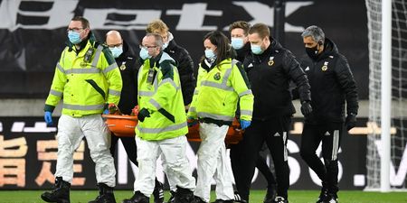 Rui Patricio stretchered off suffering head injury in collision with Conor Coady