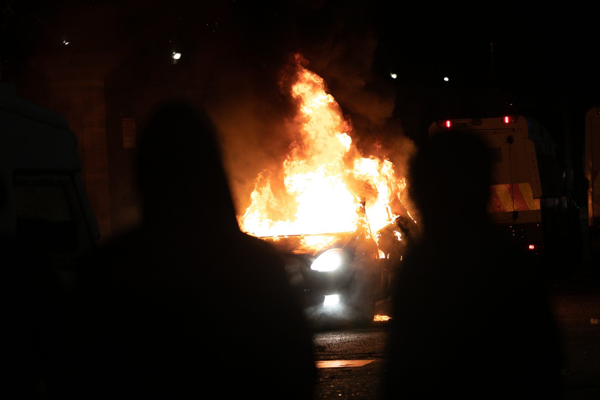 A car burns in Belfast