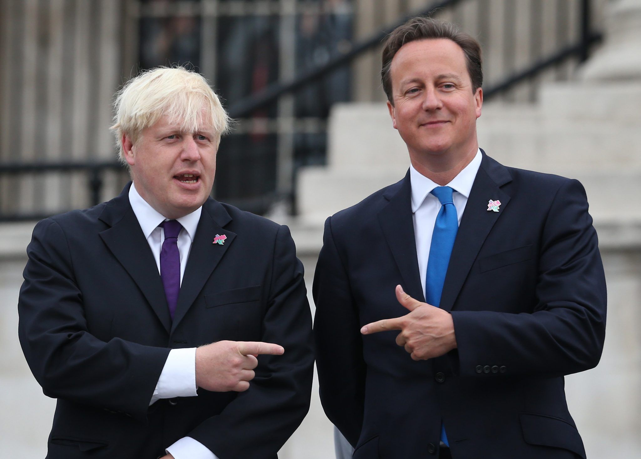 David Cameron and Boris Johnson pointing at each other 