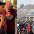 Black Lives Matter protesters gather at home of soldier seen shoving Black man on his street