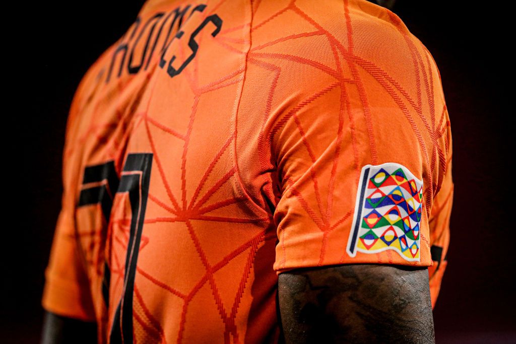 UEFA Nations League badge on Quincy Promes' shirt