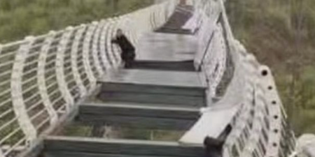 China tourist left clinging to 100m-high bridge after glass panels smash