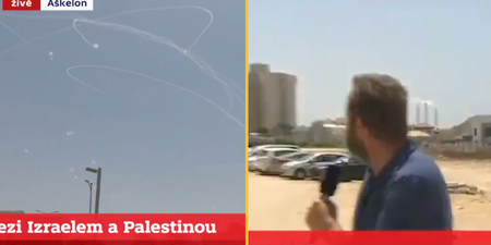 Missile air strike in Israel captured during live news report