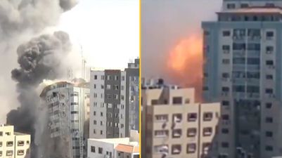Al-Jalaa tower block in Gaza is flattened by Israeli airstrikes
