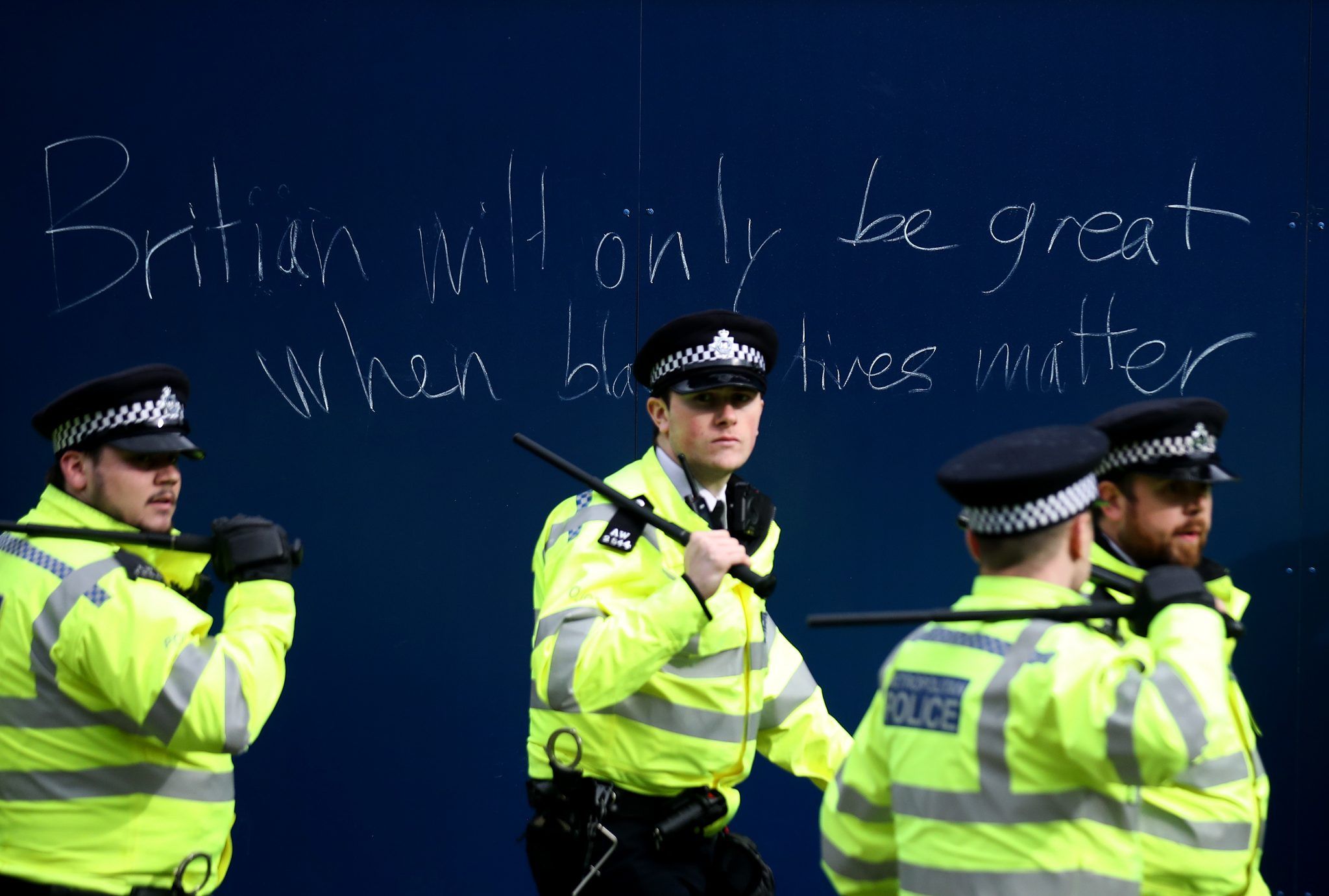 Police officers in London during a Black Lives Matter demonstration in 2020