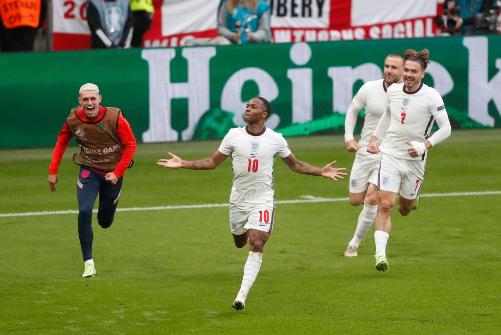 Raheem Sterling celebrates third Euro 2020 goal against Germany