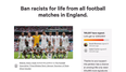 Over 800,000 sign petition to ban racists from football in England