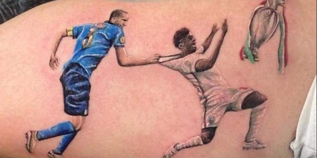 Italy fan gets tattoo celebrating Giorgio Chiellini’s ‘tackle’ on Bukayo Saka