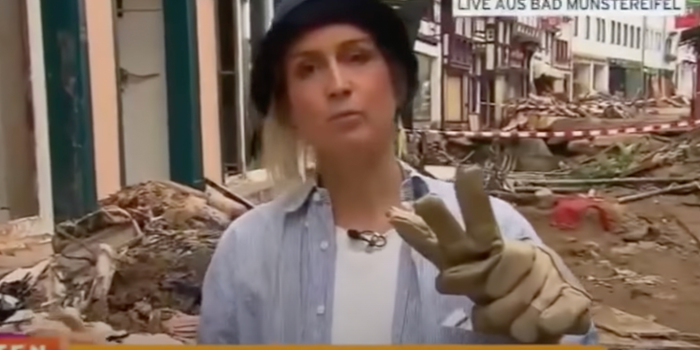 Reporter Susanna Ohlen criticised for muddying face at Germany floods