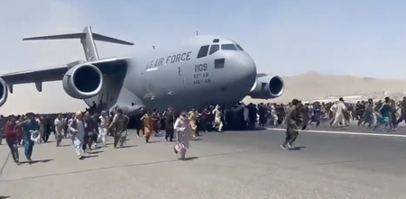 Footage appears to show Afghans falling from plane after takeoff in Kabul