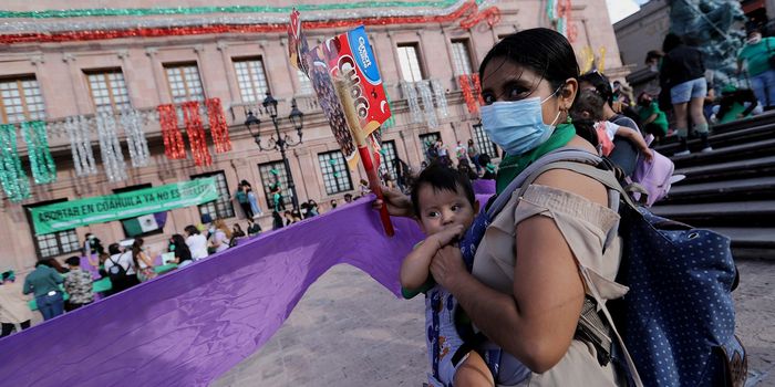 Members of feminist groups celebrate in Mexico after the supreme court ruled that laws against abortion were unconstitutional