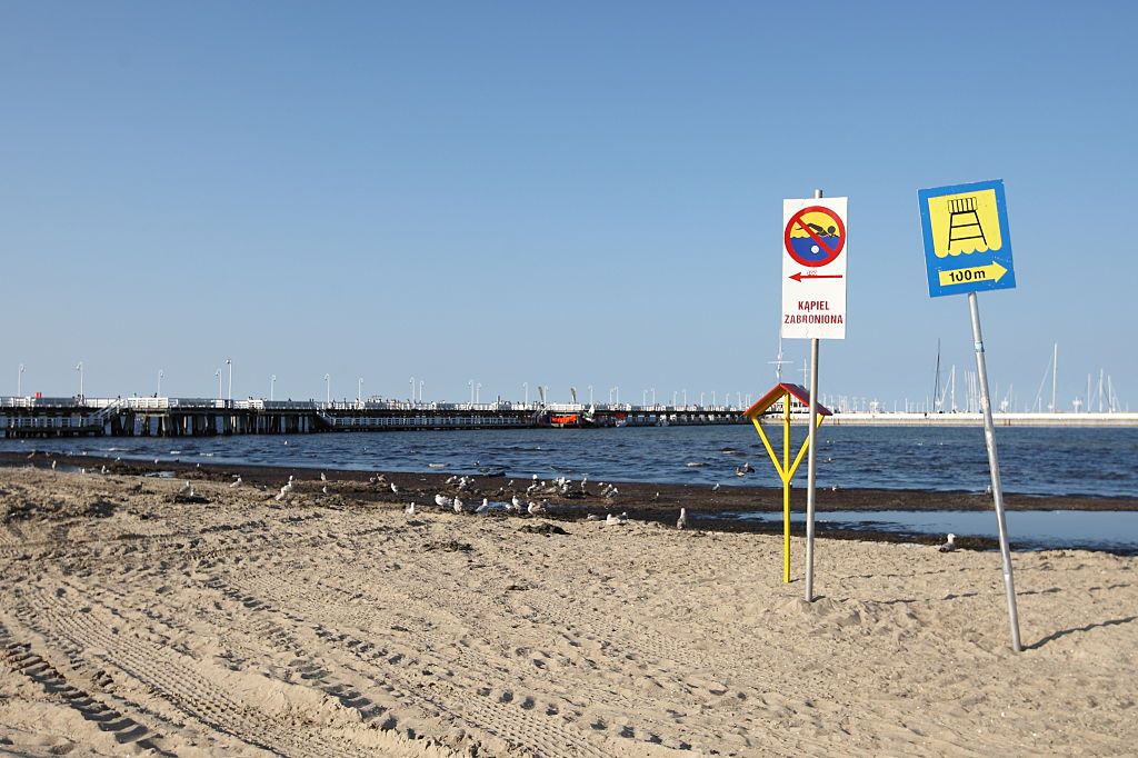Do not swim signs at Sopot beach