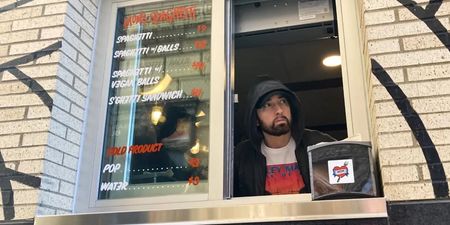 Eminem serves up to fans at his newly-opened Mom’s Spaghetti restaurant