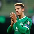 Callum Robinson celebrates goal with fingers in ears after vaccine admission