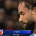 Felipe sent off for Atletico Madrid after ignoring the referee three times