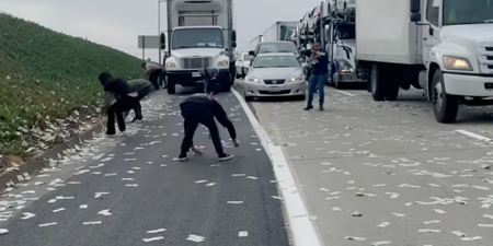 Armoured truck spills money across motorway as drivers go wild in cash grab