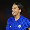 Sam Kerr drops pitch invader with shoulder charge during Chelsea Juventus clash