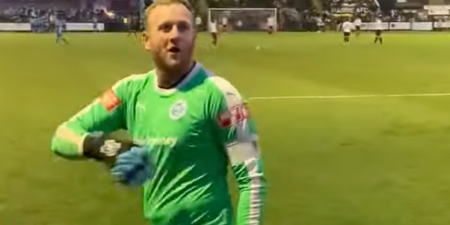 Goalkeeper goes viral for winding up opposition fans with celebration and fake dive