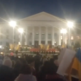 Emotional scenes as Ukrainians sing national anthem before full-scale war