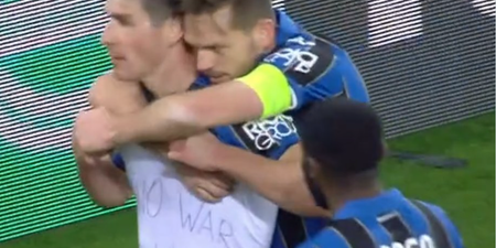 Ruslan Malinovskyi reveals shirt reading ‘No war in Ukraine’ after Atalanta goal